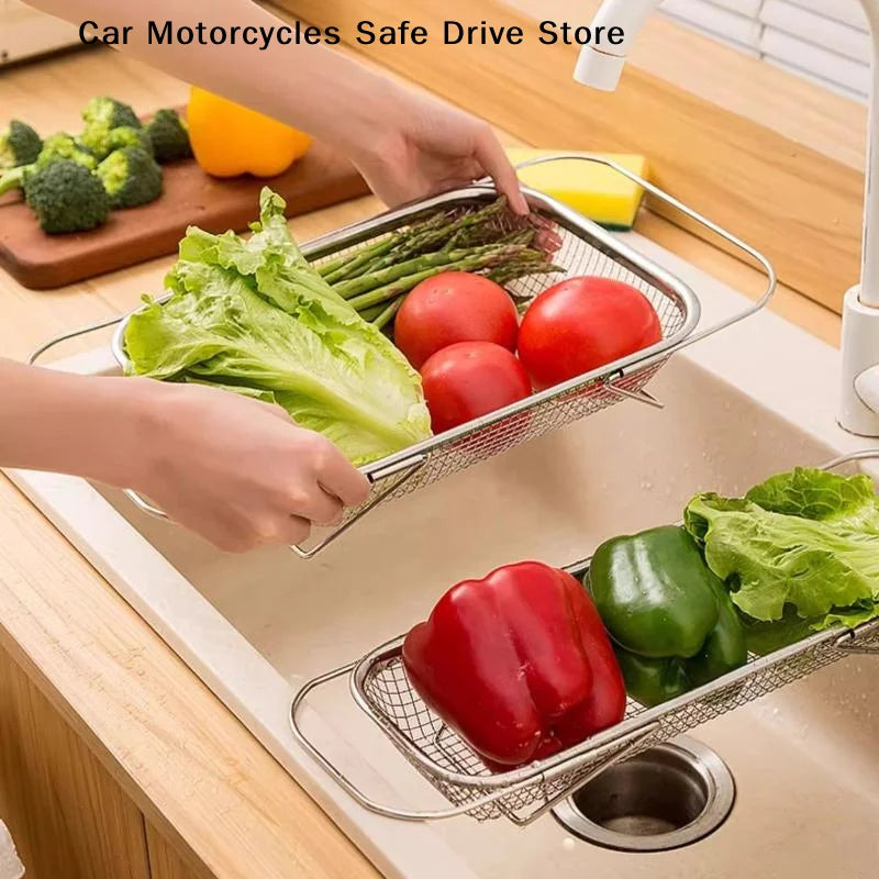 CMStainless Steel Drain Basket Kitchen Sink Retractable Vegetable