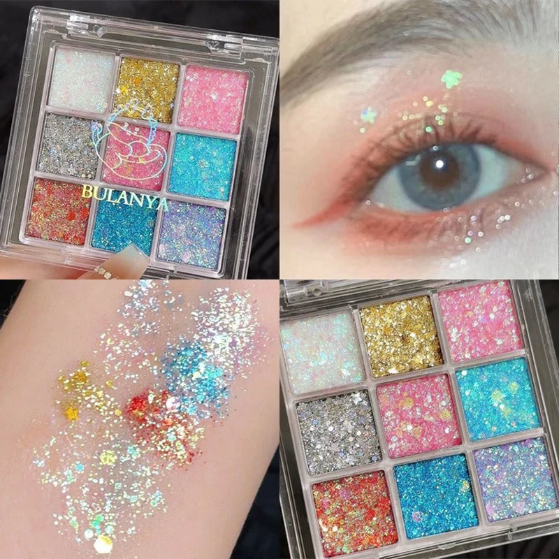 9Color Glitter Eyeshadow Palette Pearly Eyeshadow Palette Makeup Korean Charming Eye Glitter Palette Shiny Eye Shadow Pigments Zpaxo