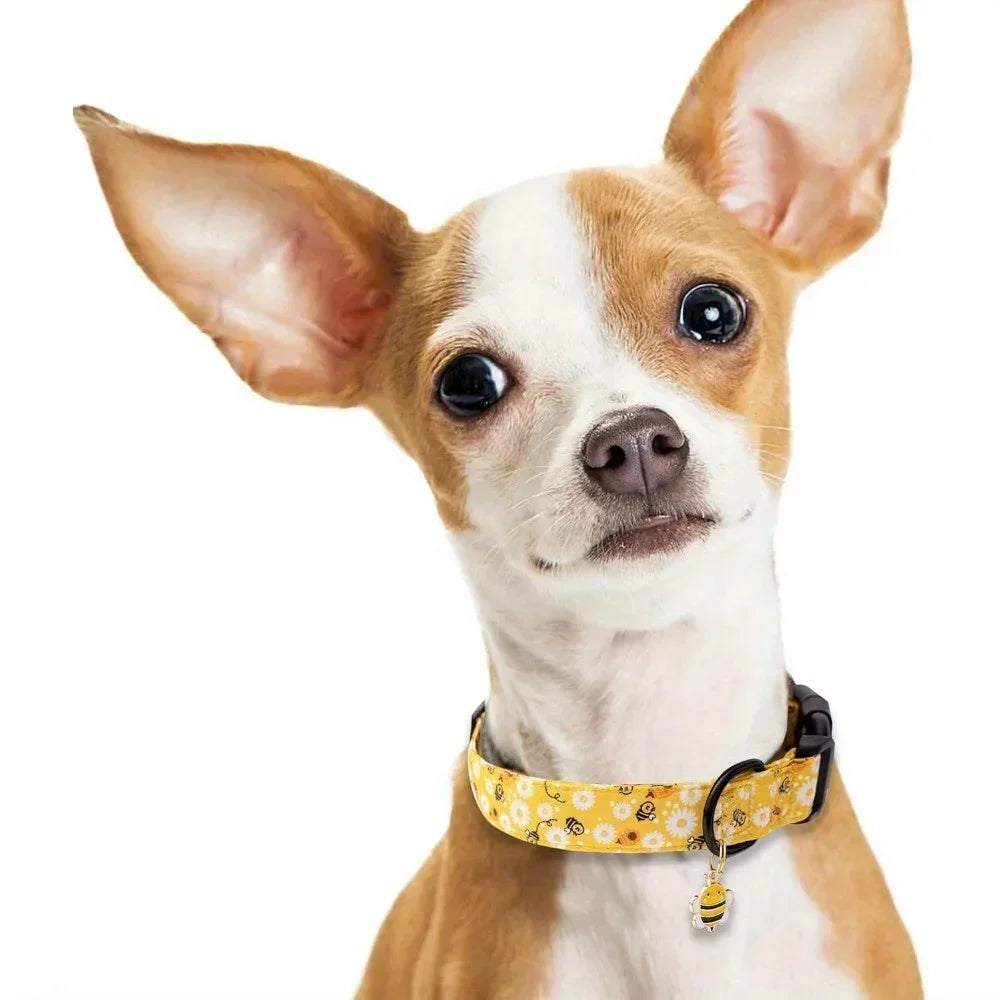 Cute Yellow Bee Print Dog Collar Suitable Small Medium Large Dogs