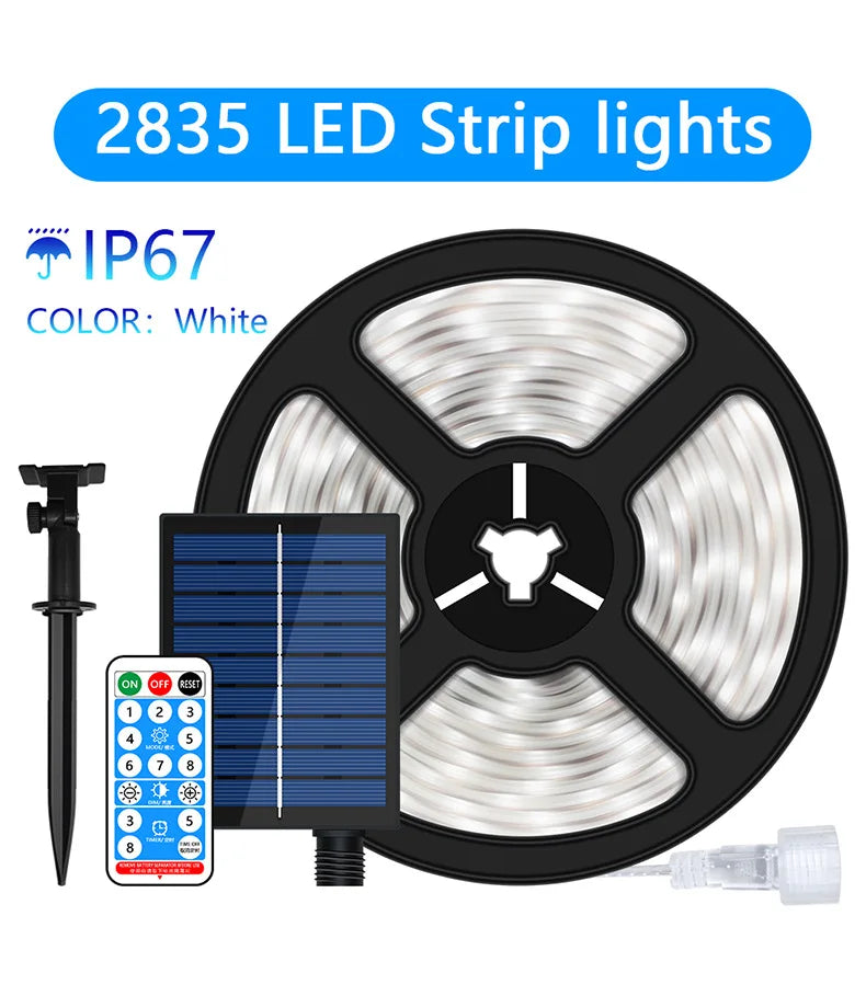 Solar LED Outdoor Strip Lights 8 Modes Fairy Leather Thread Lamp for Christmas Decorative House Fence Yard Lighting Zpaxo WHITE 10M 240LED