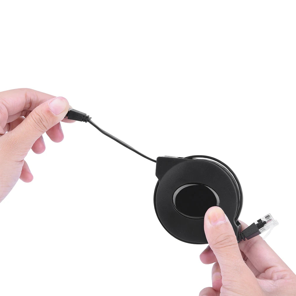Adjustable Retractable CAT6 RJ45 Lan Network Cable Cord Black 2m