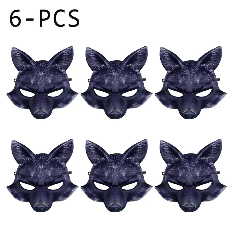 1 3 Half Face Halloween Mask Animal Fox White Wolf Male Female Masks Zpaxo Black-6PCS