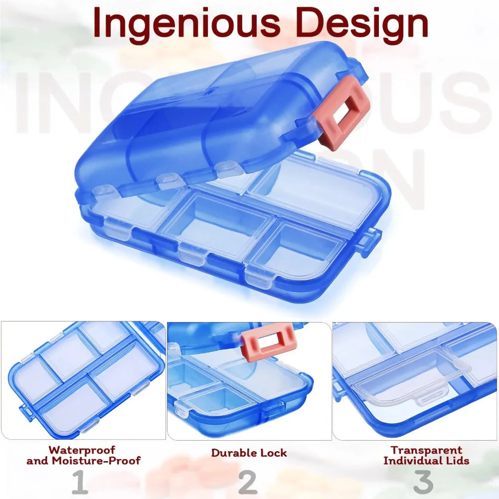 10 Compartments Travel Pill Organizer Pocket Portable Pill Storage Box Case Daily Pill Container or Purse Fish Oil Medicine Zpaxo