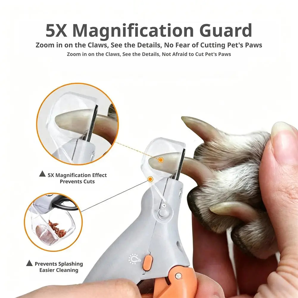 Dog Cat Pet Nail Clipper LED Light 2-in-1 Illuminated Safety Lock Catcher Cap Dogs Safe and Easy-to-Use Pet Grooming Kit Tool Zpaxo
