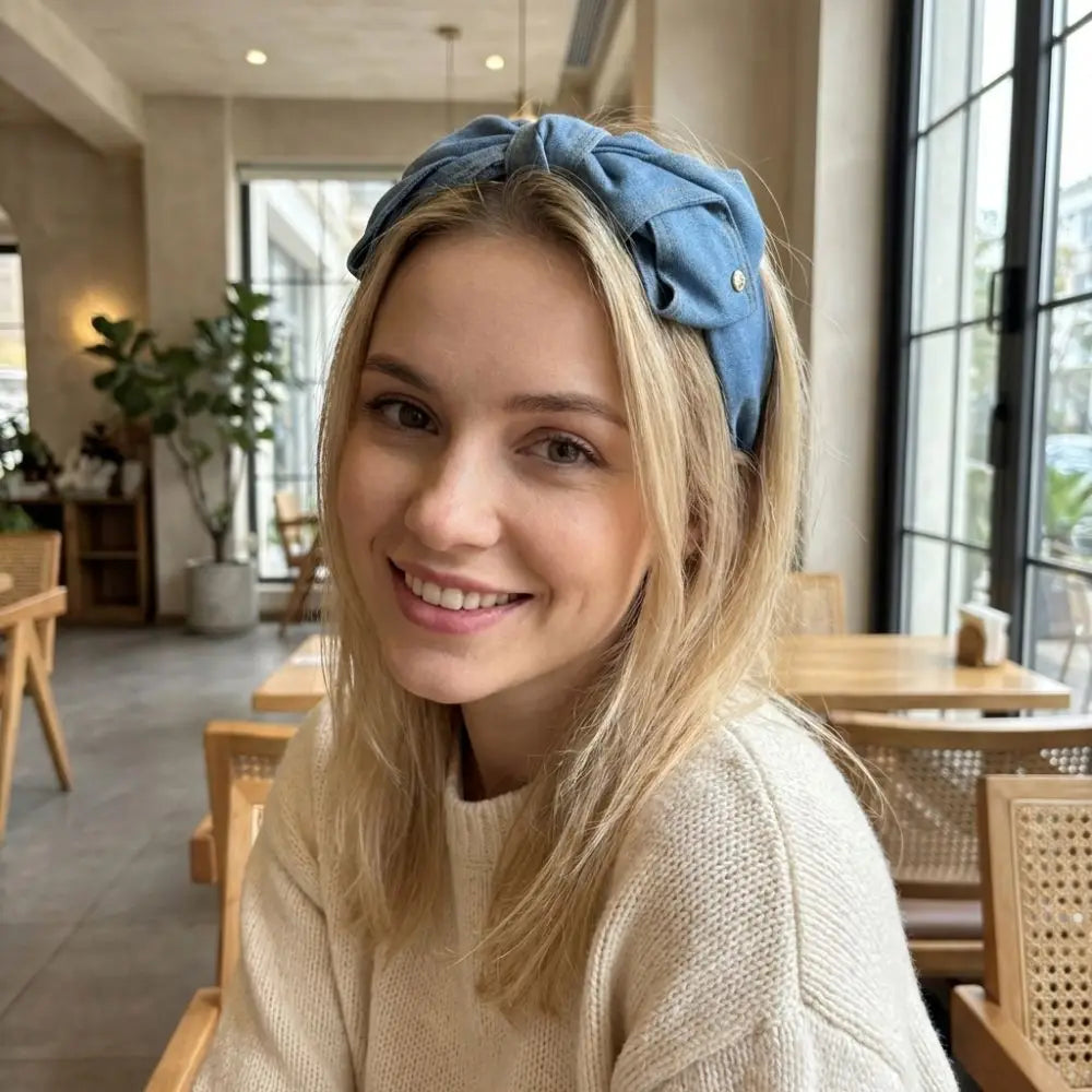 Light Luxury Denim Knotted Headband Anti-Slip Ins Bow Hairband Simple Wide-Brimmed Hair Hoop Women's Hair Accessories Zpaxo