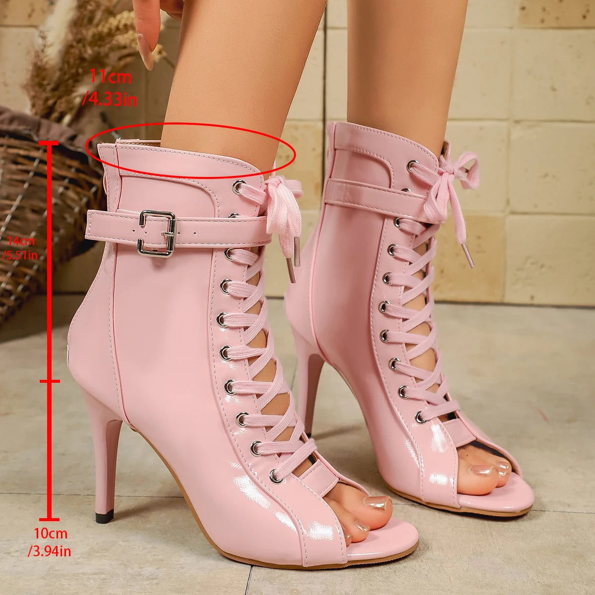 Women Sandals Lace-up Belt Buckle Shoes Fish Mouth Stiletto Round Toe