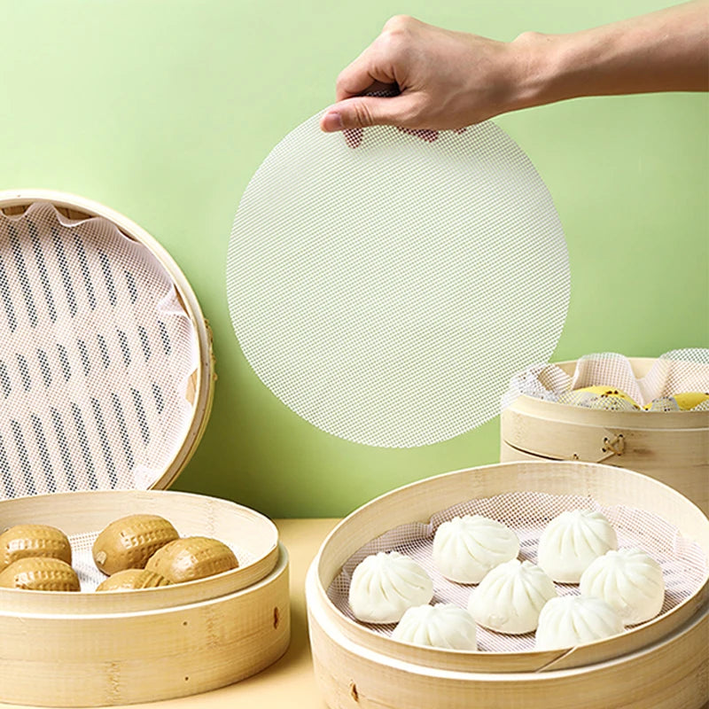 2Pcs Reusable Non-stick Silicone Steamer Liners 16cm Round Bamboo Steamer Mesh Mat for Dumpling Home Kitchen Restaurant Zpaxo