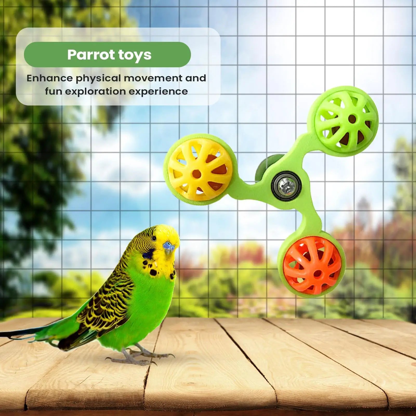 Bird Toys Parakeets Rotating Windmill 3 Bells Fun Cage Small Parrot