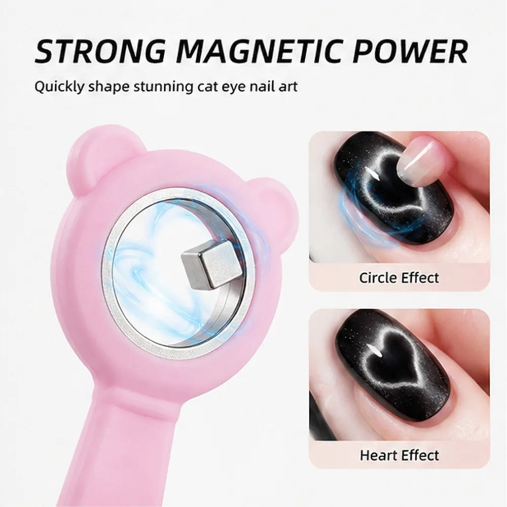 Dual-Head Silicone Bear Black Hole Cat Eye Magnet Dual Design Love Hollow Ring Shape Strong Magnetic Manicure Styling Tool Zpaxo
