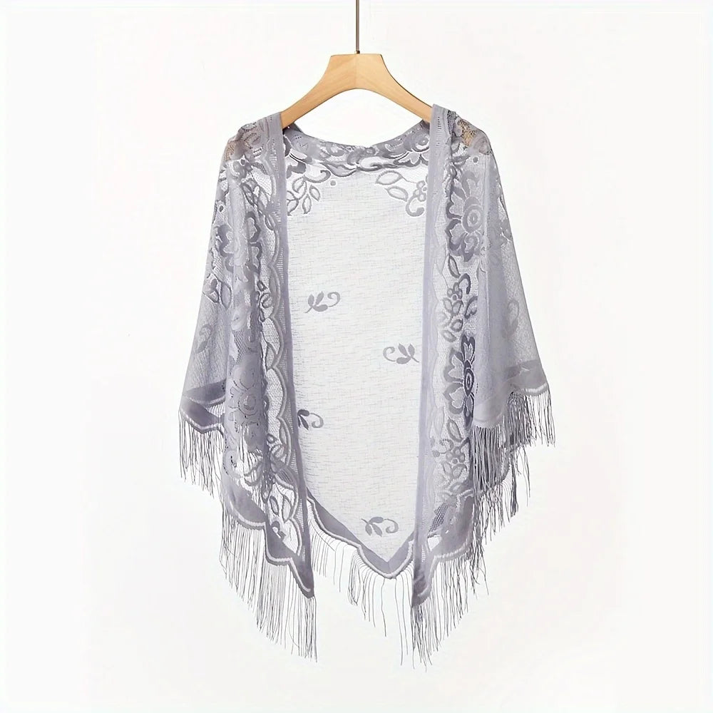 Women's Lace Tassel Triangle Shawl – Wedding & Beach Wrap Lace Shawl Wrap Zpaxo