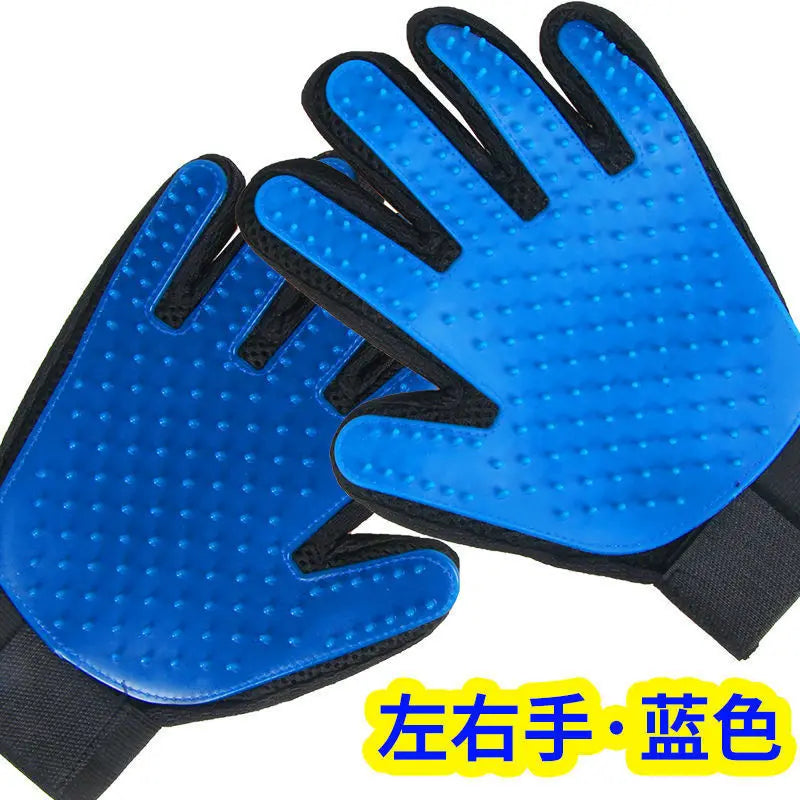2-in-1 Pet Grooming Gloves Silicone Massage Hair Removal Dogs&cats Zpaxo blue-2pcs
