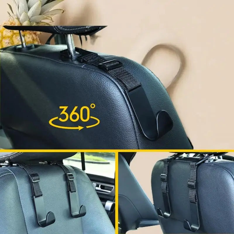 Car Seat Headrest Hooks 4-Pack – Adjustable Auto Storage Clips
