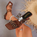 Women's Square Open Toe Vintage Comfortable Block Mid Heel Slippers Zpaxo leopard print 42