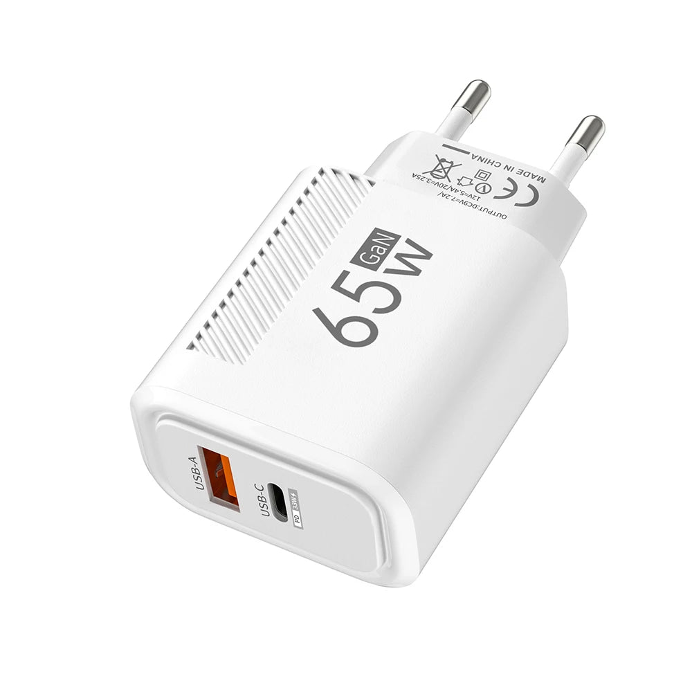 65W GaN USB-C Fast Wall Charger – EU/US Plug Adapter GaN USB-C Charger Zpaxo EU White