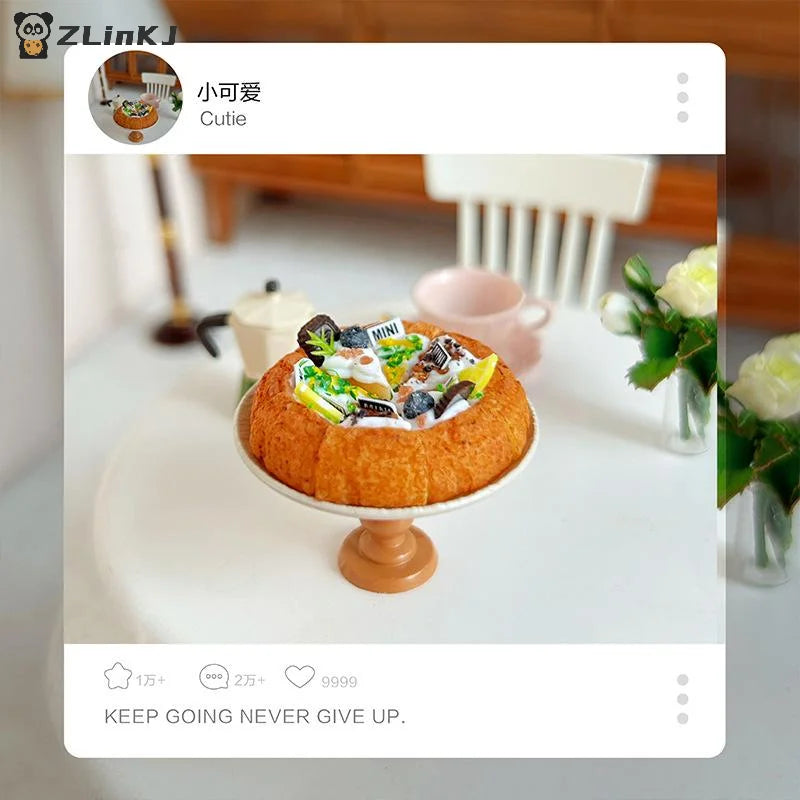 ▶1Pc Doll House Kitchen Furniture Accessories 1/12 Dollhouse Miniature Basque Cake Bread DIY Dessert Mini Food Cream Dessert Zpaxo