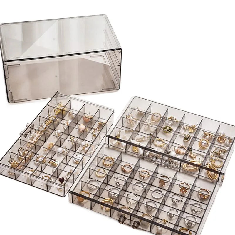 Jewellery Storage Box Transparent Three Layers Large Capacity Ring
