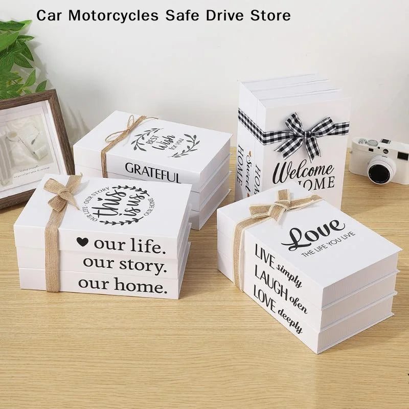 M3 Decorative Faux Book Storage Boxes Inspirational Quote Prints Bow