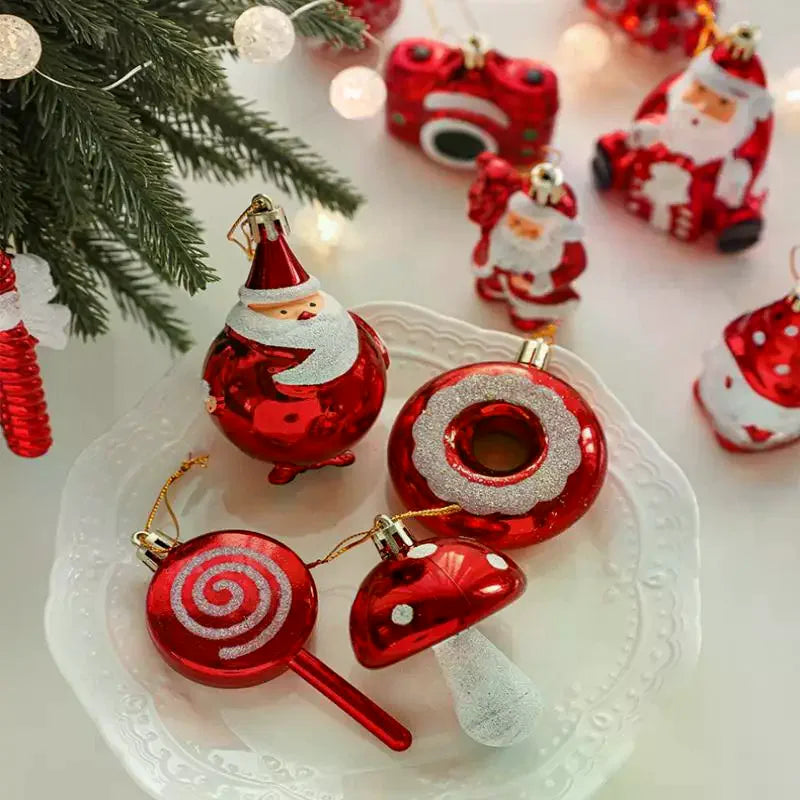 Christmas Balls Ornaments Candy Cane Owl Tree Pendant Red White Zpaxo