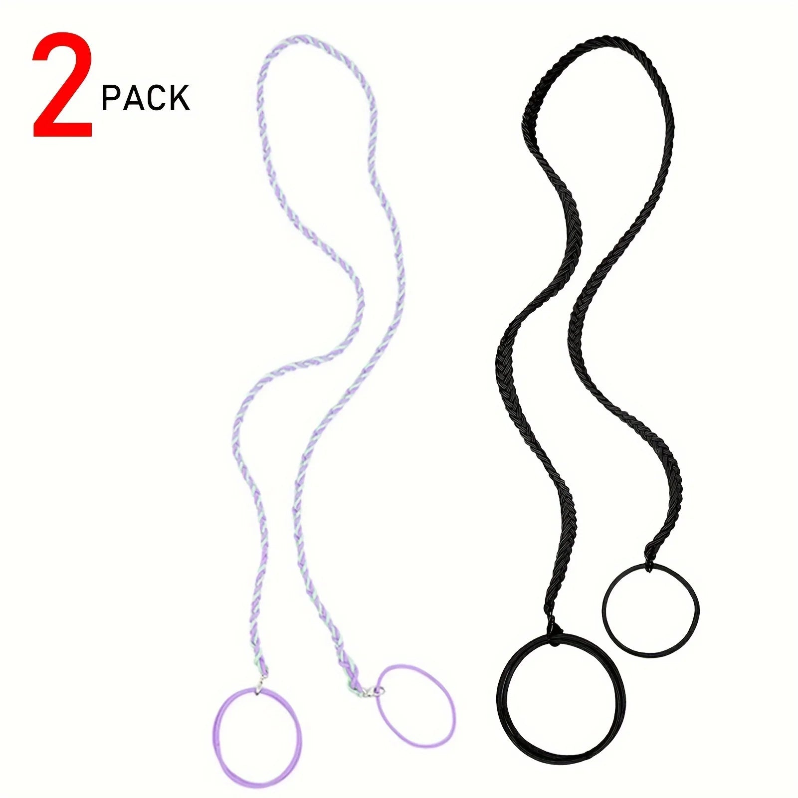2 Packs 25" Ponytail Holders Hair Ties, Colored Elastic Braided Hair Tie, No Damage for Long Thick Curly Hair Zpaxo Purple-Green