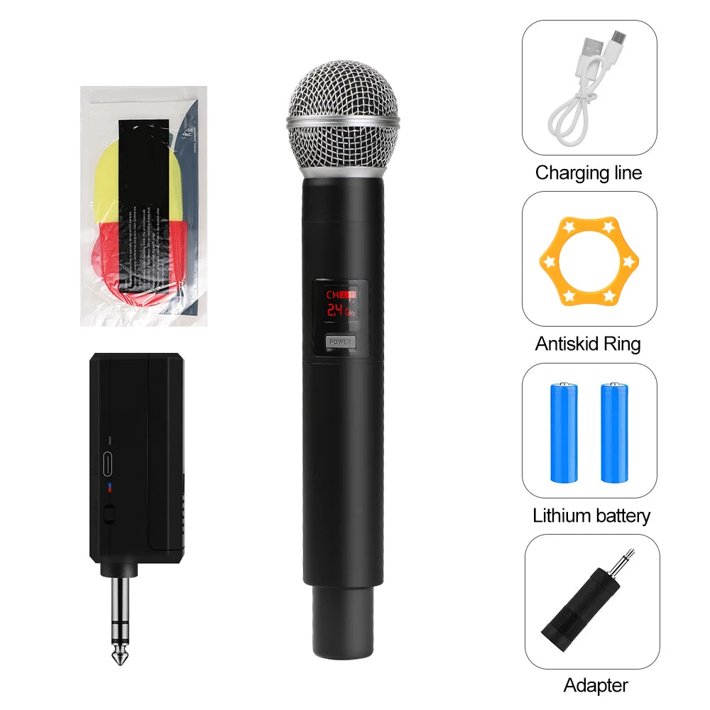 Wireless Microphone UHF Fixed Frequency 2 Channels Handheld Mic Zpaxo 1-to-1