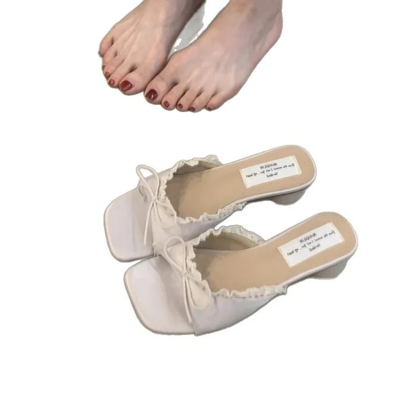 Designer Summer Butterfly-knot Lace Women Slippers Casual Thick Low