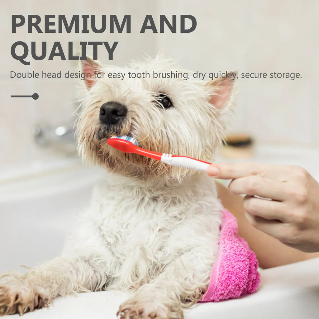 2Pcs Pet Toothbrush Double-Head Bamboo Handle Non-Slip Comfortable Dog Cat Oral Cleaning Tool Prevent Plaque Tartar Gingivitis