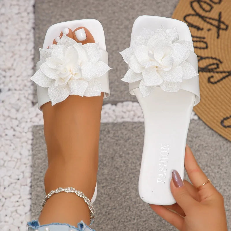 Women's 2026 Flower Embellishment Fashion Slippers Women Casual Beach Zpaxo WHITE 36