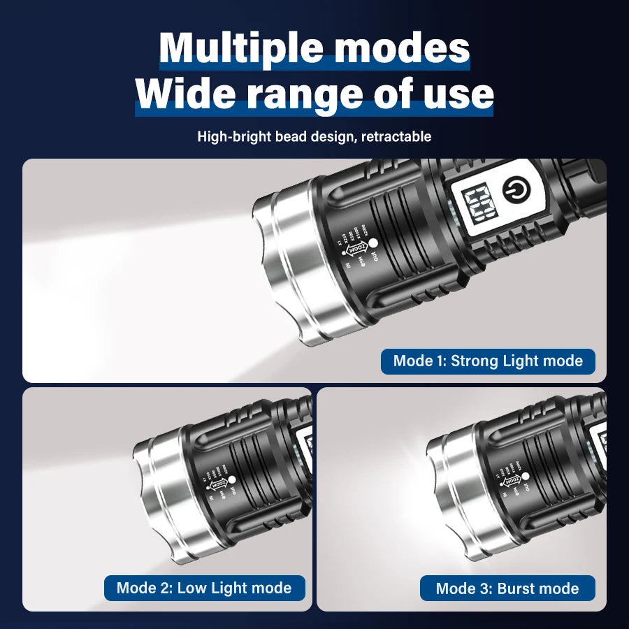 KDULIT 30W LED Flashlight – Type-C Rechargeable, Waterproof Torch