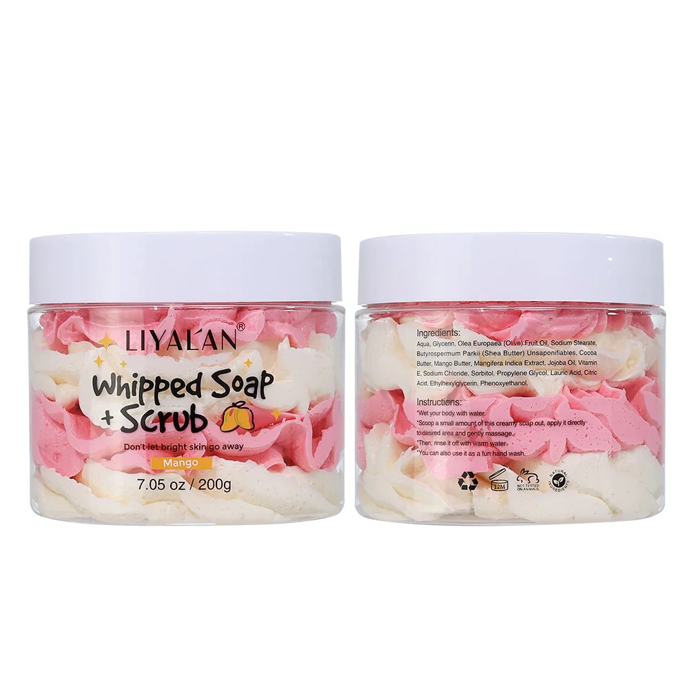 LIYALAN Whipped Soap Body Scrub – Shea, Olive Oil & Vitamin E Whipped Body Scrub Zpaxo Mango 200g Fruity|China Mainland