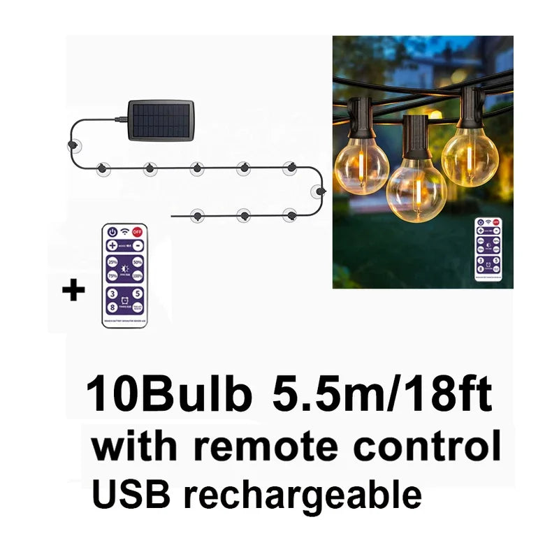 Solar LED Outdoor Lamp G40 Bulbs Camping Fairy Lights Garden Zpaxo 18ft-10 bulbs China Mainland
