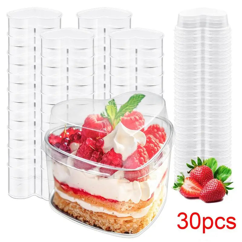 10 20 Disposable Transparent Plastic Mousse Cup Mini Heart Shaped Zpaxo 30Pcs