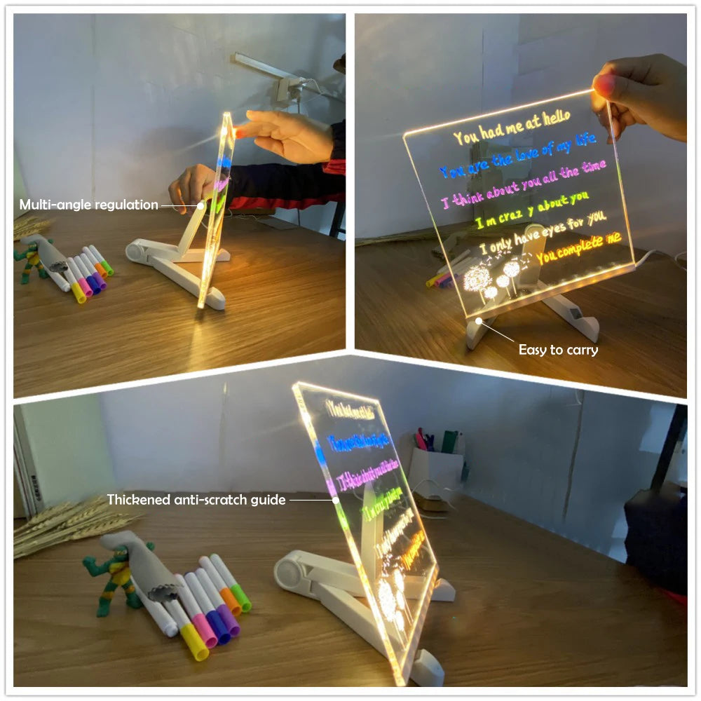 LED Note Board Night Light with 7 Colors Pen Lighted Acrylic Drawing Board Glowing Message Marker Board For Office School Home Zpaxo