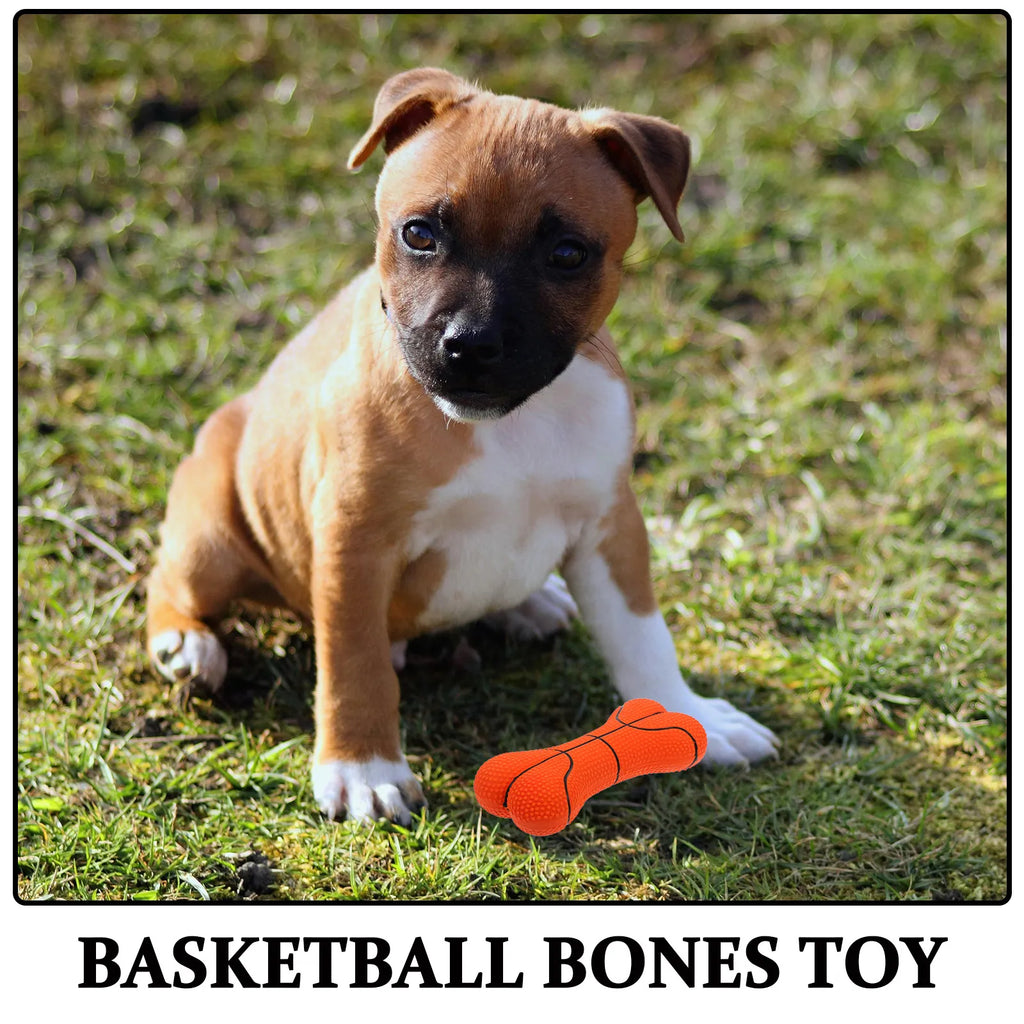 Latex Dog Chew Small Puppy Squeaky Bones Shaped Basketball
