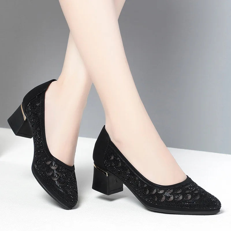 CINESSD 2023 Summer Fashion Pumps Cut-outs Women Crystal Casual Zpaxo