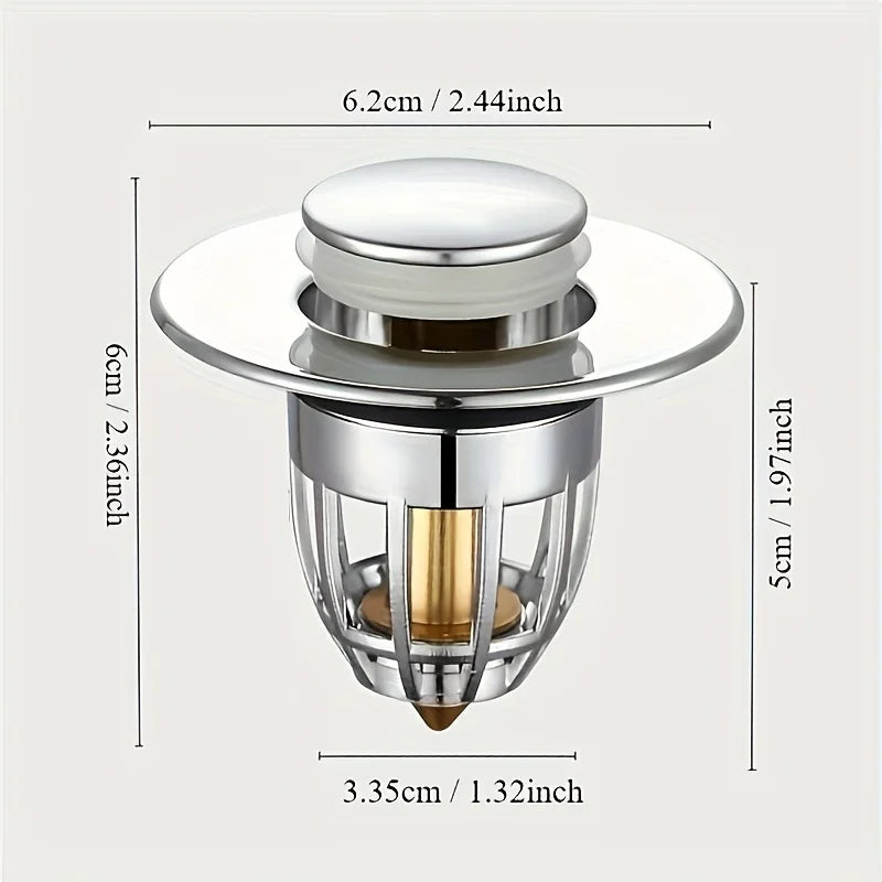 Universal Rebound Drain Plug Filter Basin Pop-up Chrome Sink Filter with Hair Catcher Bathroom Sink Drain Stopper Easy Push Type Zpaxo