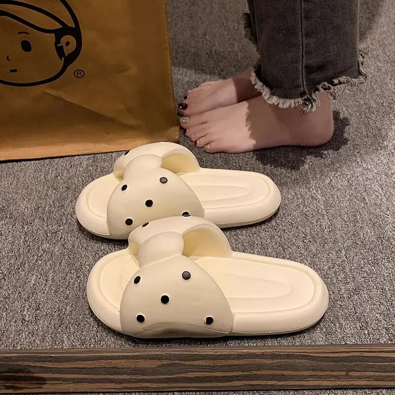 SHAJI Women's Bowknot Polka Dot Cloud Slides Summer Anti-slip Soft