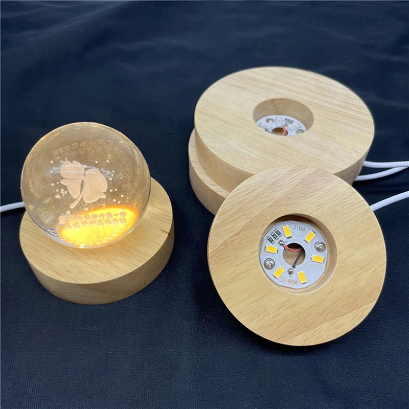 Wood Light Base Rechargeable Wooden LED Rotating Display Stand Lamp