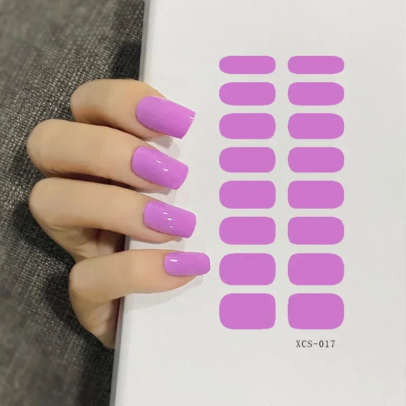 53 Colors Nail Polish Stickers Pure Strips Waterproof Adhesive Full