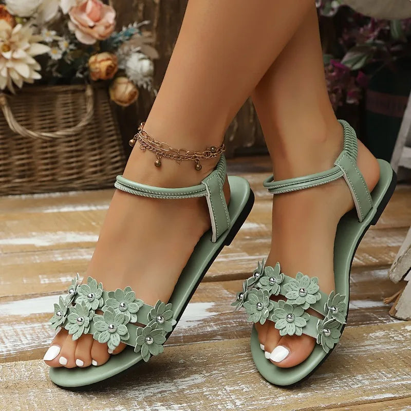 Women's Fish Mouth Open Toe Lightweight Flower Embellishment Hollow Zpaxo