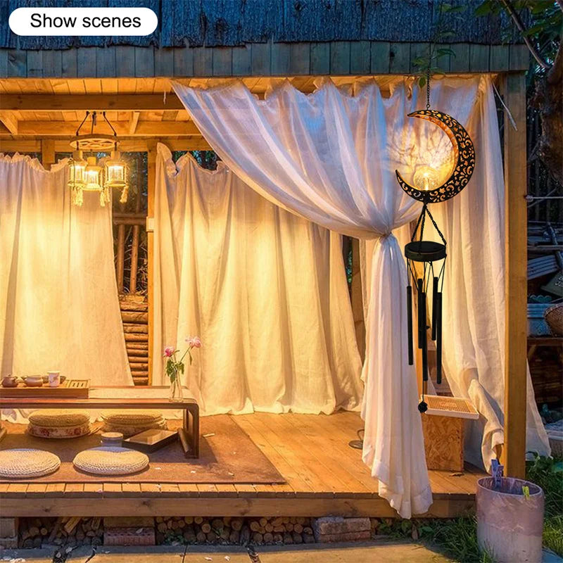 Outdoor Solar Wind Chime Waterproof Cracked Glass Ball Dark Tone Sun Zpaxo