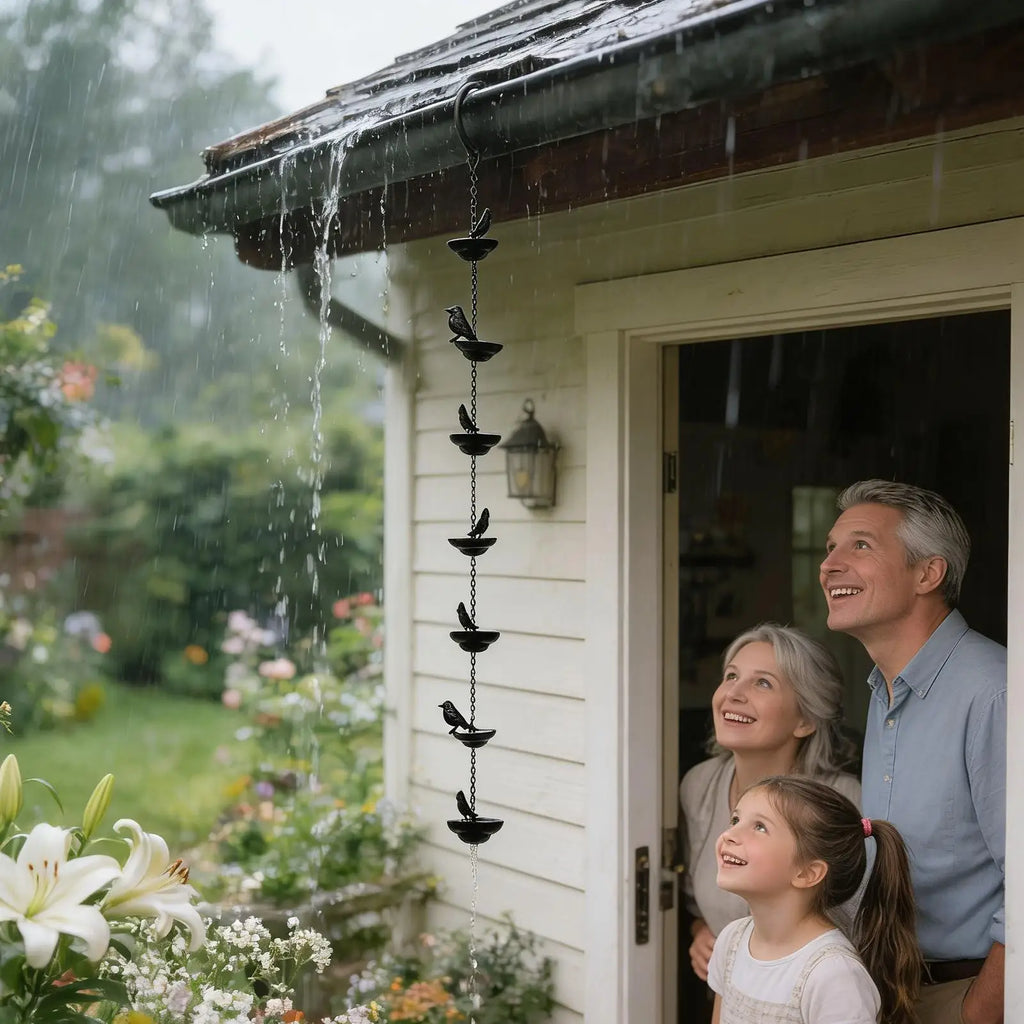 Rain Chain Gutters Metal Decorative Bird Theme Rust-resistant Outdoor