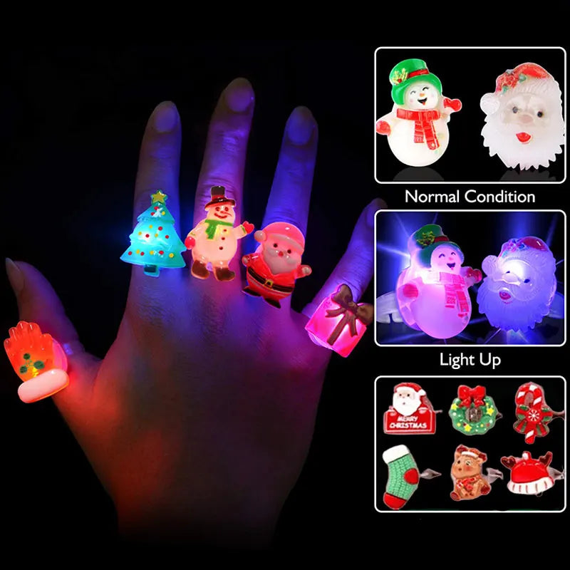 24 Christmas Glow Rings 3D LED Finger Light Flashing Party Luminous