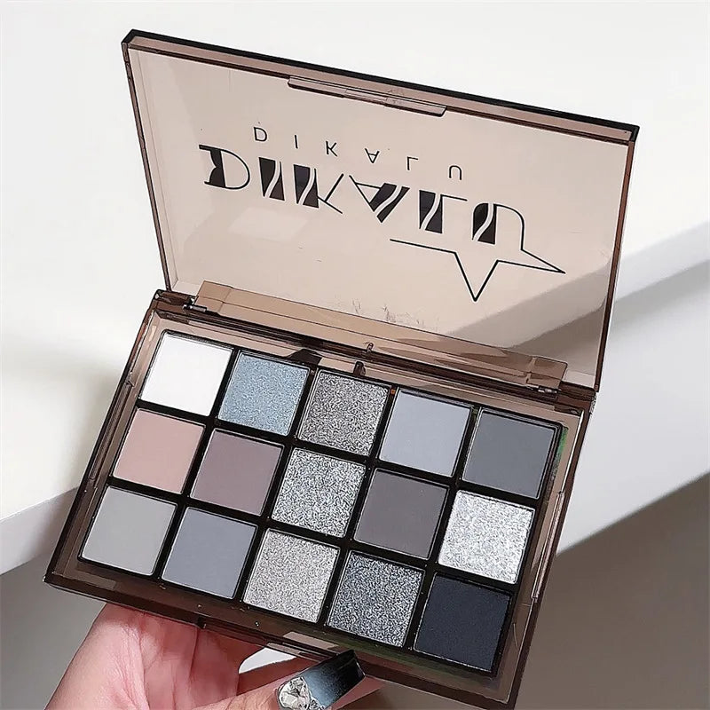 15Colors Cool Toned Eyeshadow Palette Black Smokey Eye Glitter Shadow