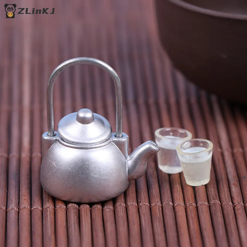 ▶1PCS 1:12 Miniature Teapot Tea Kettle Dollhouse Kitchen Food Accessories Dolls House Kitchen Furniture Teapot Zpaxo