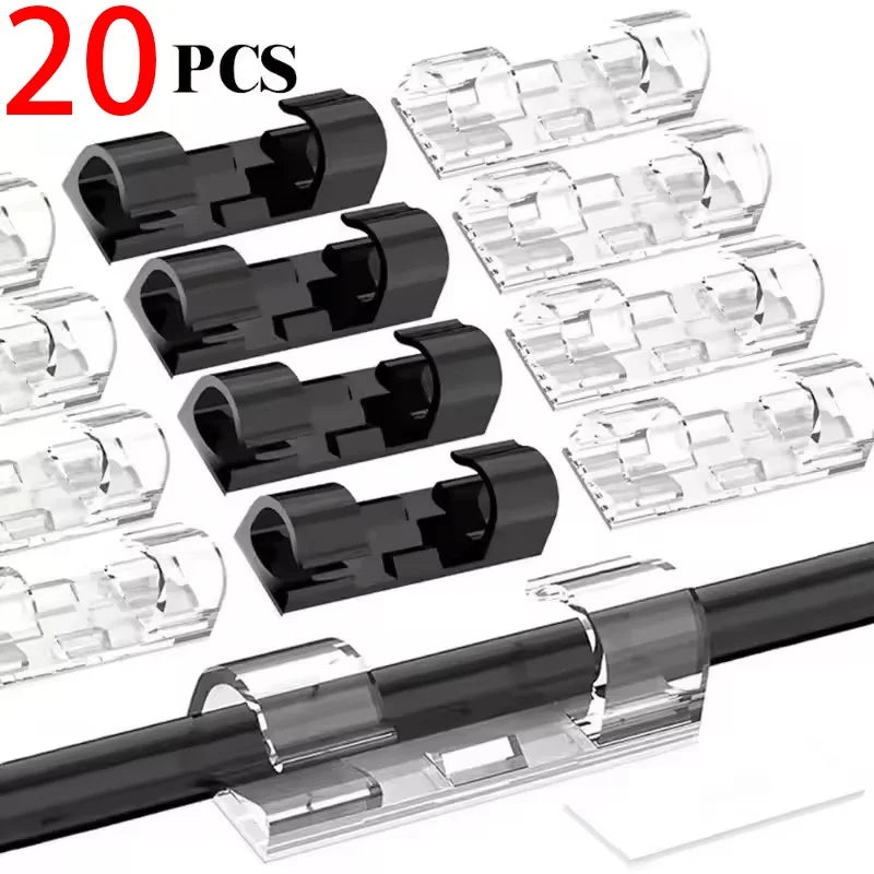 20pcs Adhesive Cable Clip Cable Manager Wire Management Organizer For Desk Office Car Home Wire Clip Clamp Self-Adhesive Sticker Zpaxo