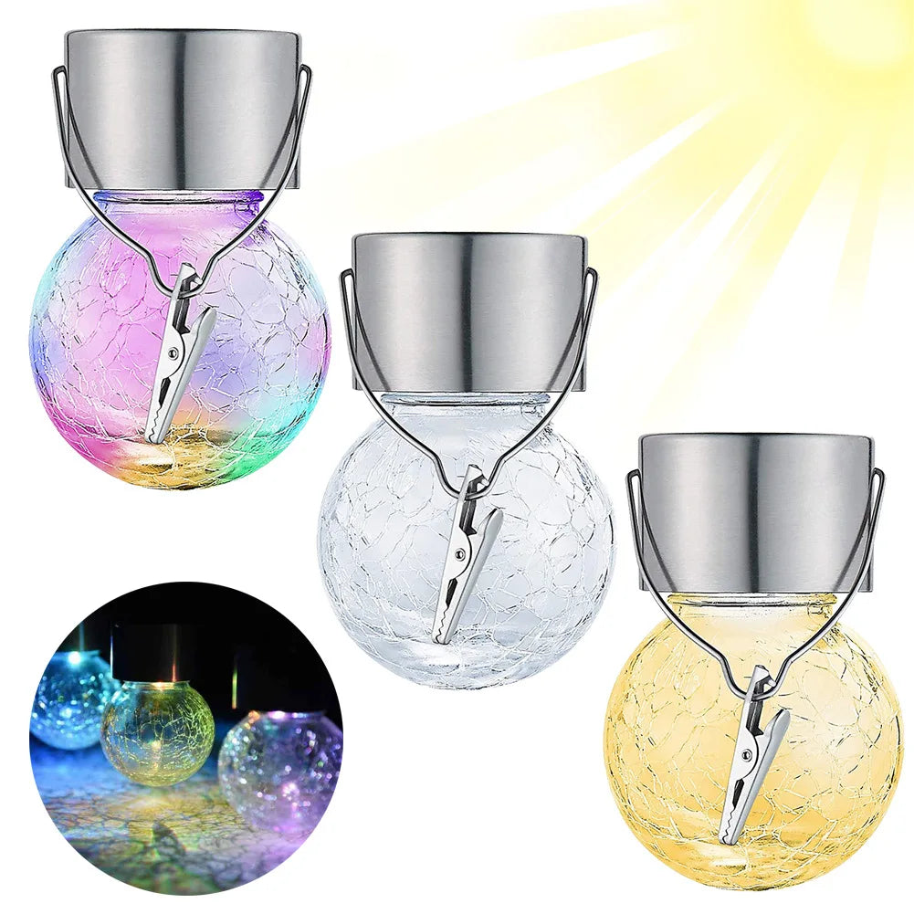 Solar Hanging Lamps Outdoor Waterproof Crackled Glass Christmas Zpaxo