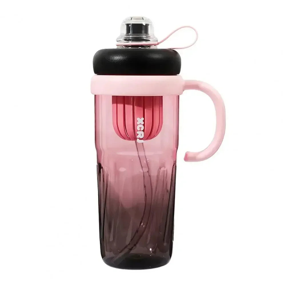Summer Plastic Cup Large Capacity Plastic Straw Drink Coffee Cup Gradient Color Bottle with Time Marker Fitness Water Cups Hot Zpaxo 950ml Black 950ml