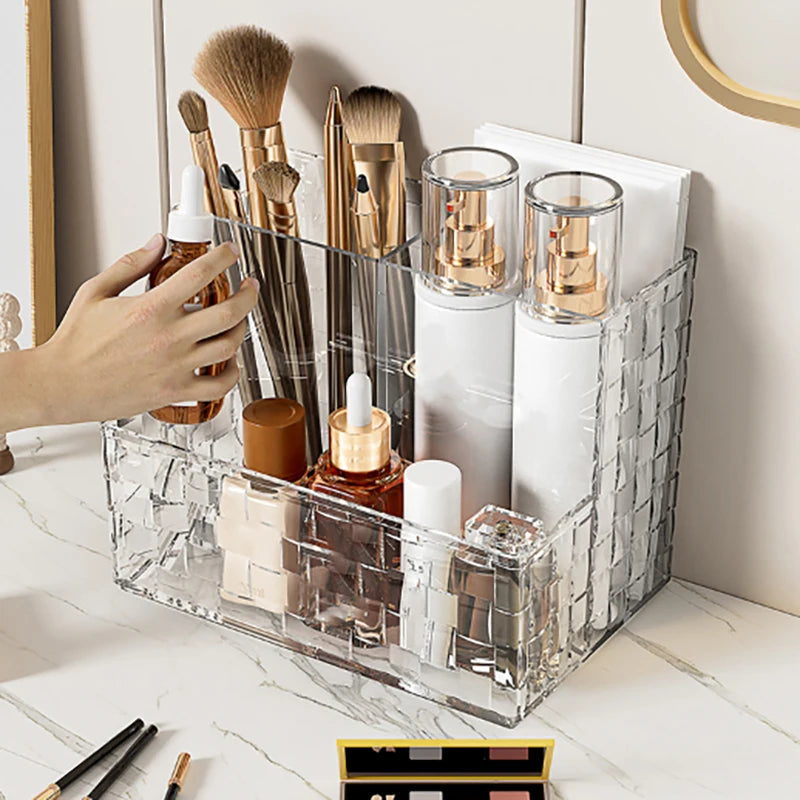 Light Luxury Transparent Desktop Storage Box Multi-grid Makeup Organizer Box Large Capacity Cosmetics Box Remote Control Holder Zpaxo