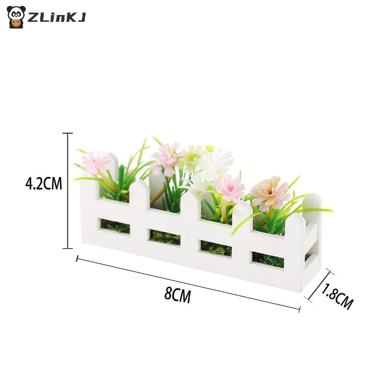 ▶1Pcs Pretend Play Toy 1:12 Scale Dollhouse Simulated Flower Fence Decor Garden Lifelike Artificial Miniature Potted Plants Zpaxo