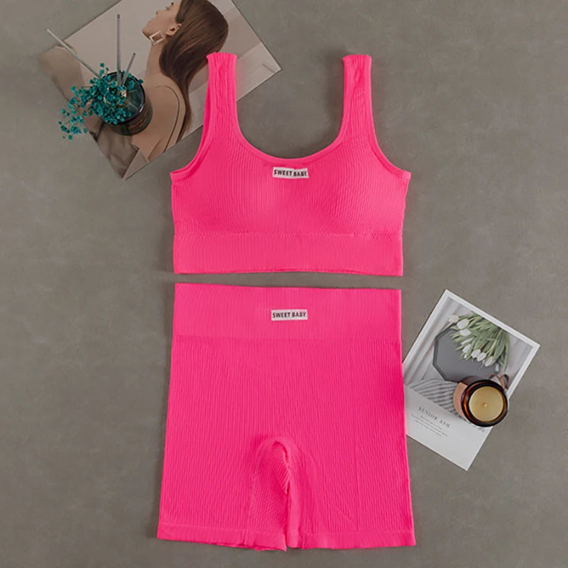 Women Seamless Yoga Set Fitness Workout Suits Sport Bra High Waist Leggings Sexy Deep-V Gym Clothing 2024 New Sportswear Zpaxo pink Uniform size
